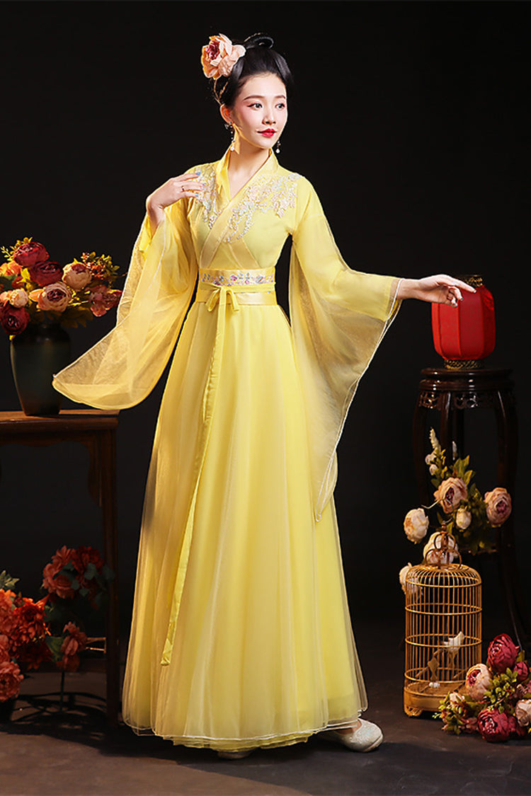 Chinese Ancient Style Fairy Air Dance Performance Hanfu Dress - Yellow - 9