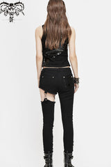 Black V Neck Splice Mesh Asymmetrical Design Heavy Metal Women's Punk Waistcoat - Product - 10
