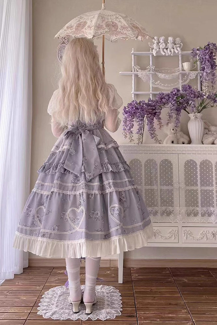 Psalm Rose Doll Collar Print Ruffle Sweet Lolita Jsk Dress 2 Colors - Product - 6