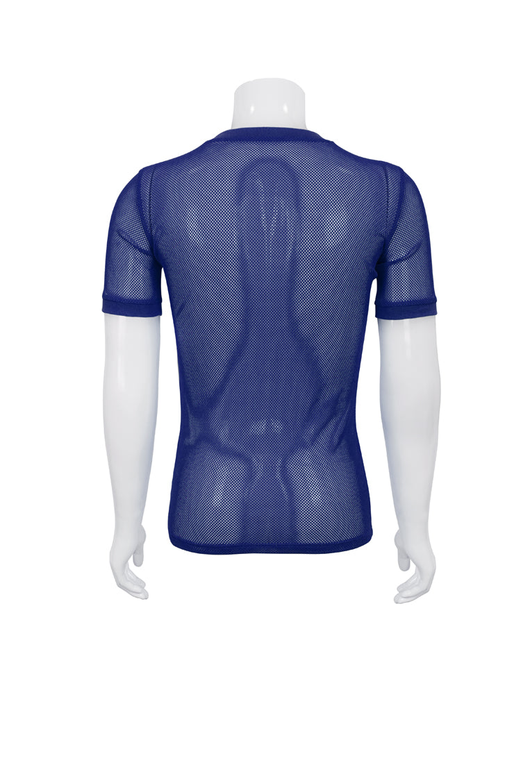 Blue Crew Neck Diamond-Shaped Net Short Sleeve Men's Gothic T-Shirt - Product - 7