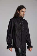 Black Long Sleeves Ruffle Beast Buckle Men's Gothic Blouse - Product - 3