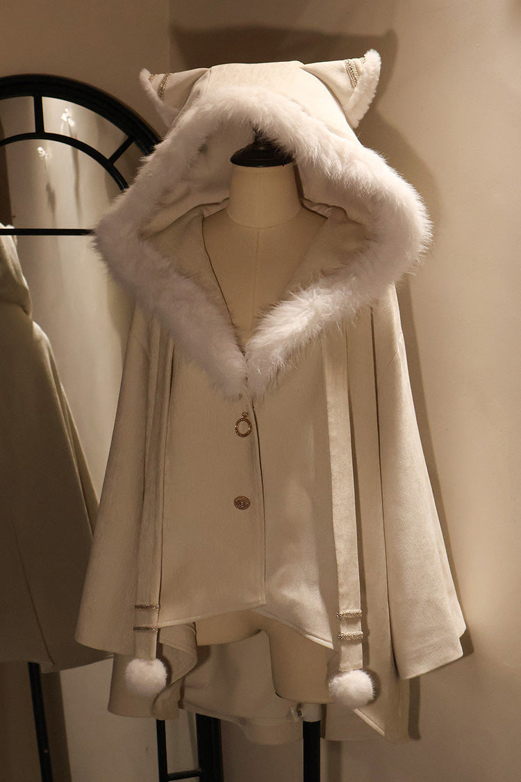 Beige [Clock of Reincarnation Cycles] Cat Ears Magic Hooded Sweet Lolita Coat Cloak - Product - 4