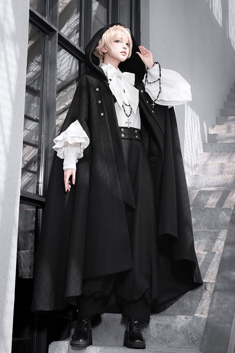 Black [Code 003] Long Sleeves Bow Vintage Elegant Prince Handsome Ouji Lolita Blouse Pants Cloak Set - Product - 5