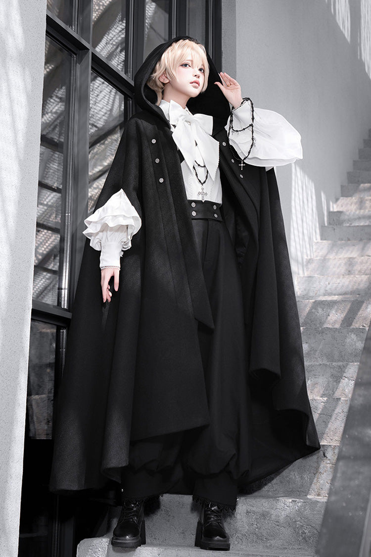 Black [Code 003] Long Sleeves Bow Vintage Elegant Prince Handsome Ouji Lolita Blouse Pants Cloak Set - Product - 5