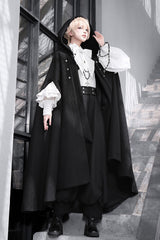 Black [Code 003] Long Sleeves Bow Vintage Elegant Prince Handsome Ouji Lolita Blouse Pants Cloak Set - Product - 5
