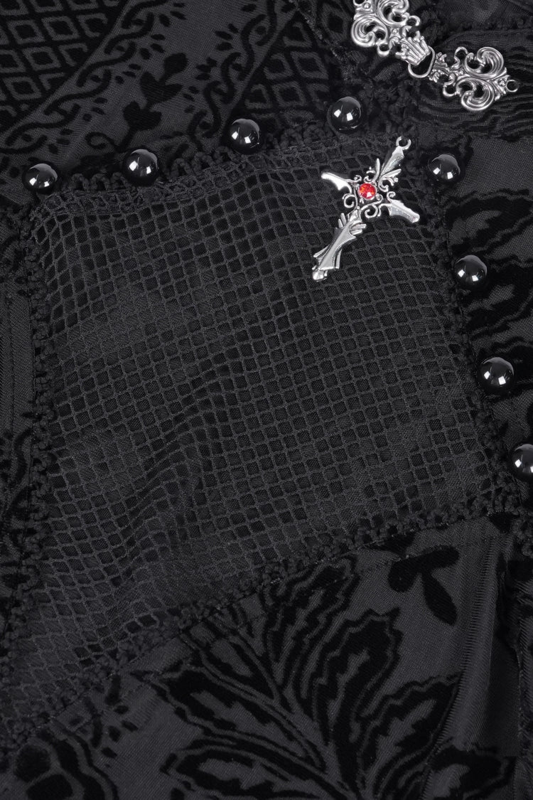Black Stand Collar Hollow Embroidery Lace Women's Gothic Blouse - Product - 10