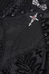 Black Stand Collar Hollow Embroidery Lace Women's Gothic Blouse - Product - 10