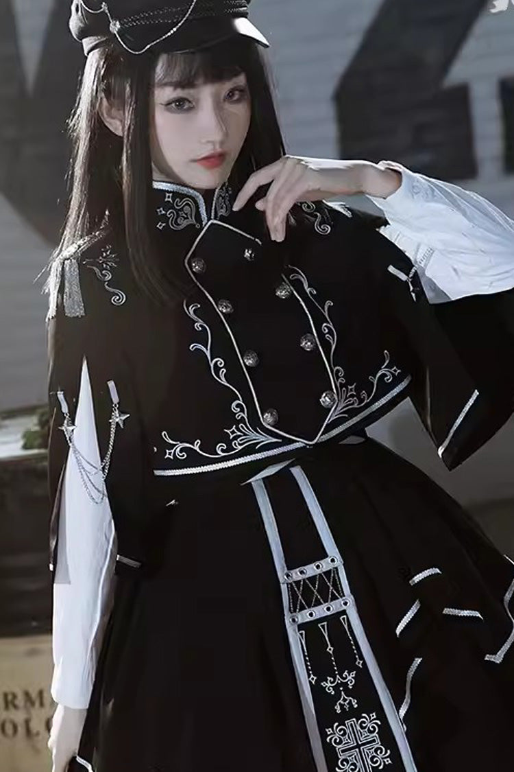 Black Battle of Thorns Print Ruffle Gothic Military Handsome Lolita Skirt - Product - 5