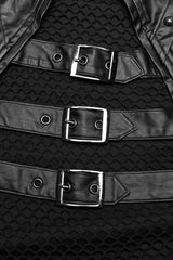 Black Faux Leather Stitching Mesh Sheer Metal Rivets Mens Steampunk Vest - Product - 6