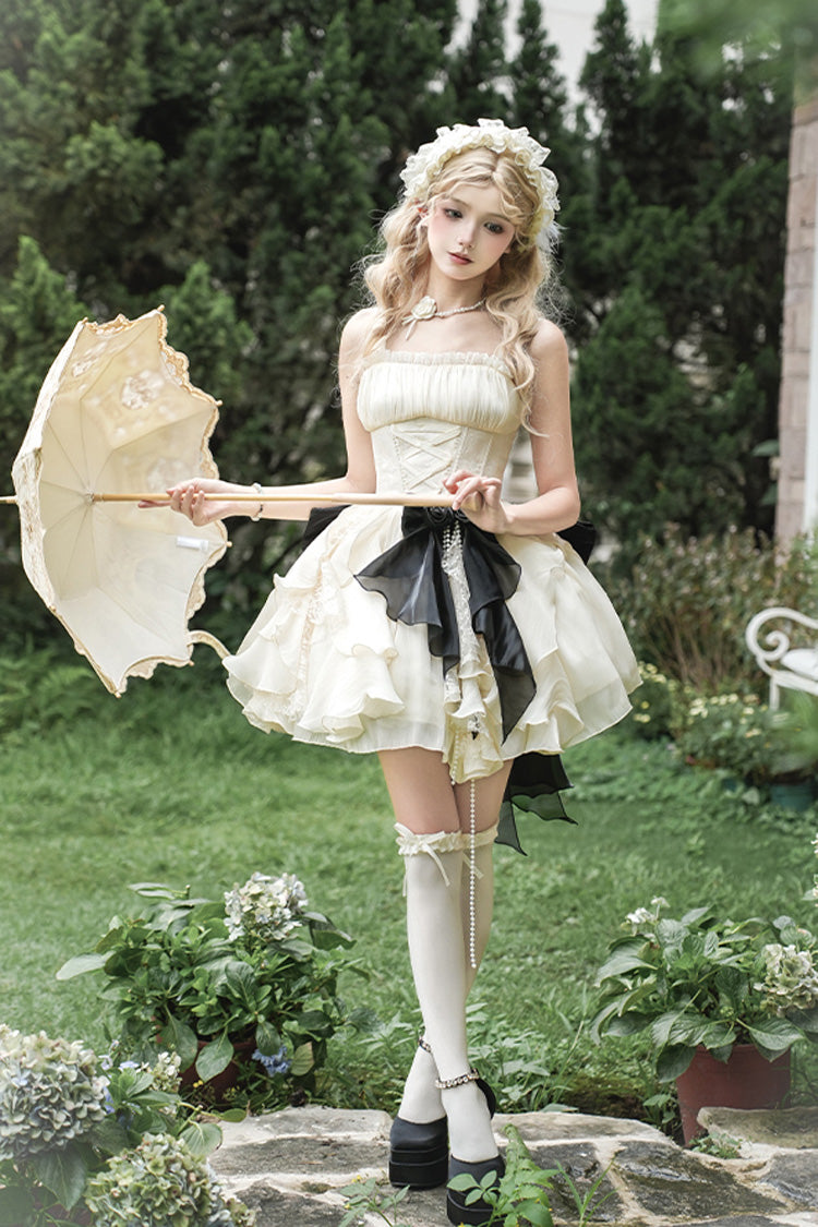 Ivory [Moonlight Variations] Sleeveless Ruffle Lace-Up Sweet Lolita Jsk Short Dress - Product - 2