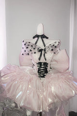 Pink [Polka Dot × Gown Coronation] Sleeveless Printed Ruffled Bow Lace-Up Princess Gorgeous Sweet Lolita Dress - Product - 2