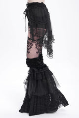 Black Ruffle Stitching Lace-Up Mesh Women's Gothic Shorts - Product - 11