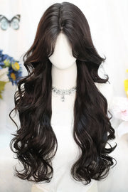 Ins Style Sweet Lolita Curtain Bangs Long Curly Wig 2 Colors front view