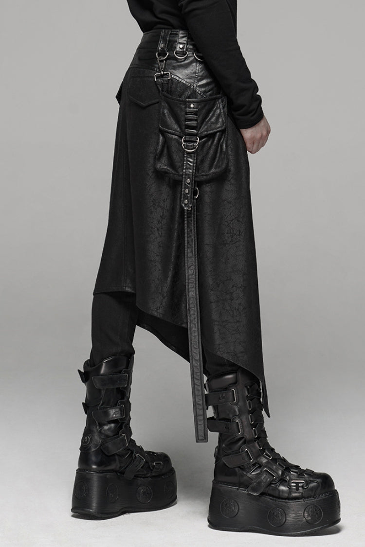 Black Double Layer Metal Buckle Belt Men's Steampunk Skirt - Product - 3