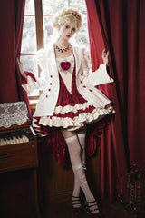 White Double-breasted Short Front and Long Back Irregular Gothic Lolita Coat - Product - 6