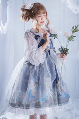 Blue Lace Chiffon Little Prince Printed Sweet Lolita Jsk Dress - Product - 4