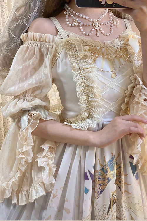 Beige Elegant Vintage Gorgeous Hymn Print High Waisted Sweet Lolita JSK Dress - Product - 10