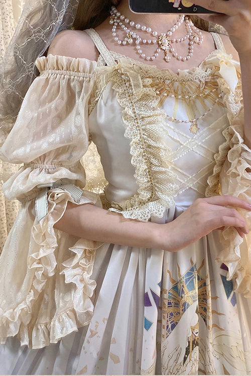 Beige Elegant Vintage Gorgeous Hymn Print High Waisted Sweet Lolita JSK Dress - Product - 10