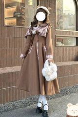 [Cookie Mousse] Single Breasted Long Sleeves Bowknot Stitching Sweet Elegant Lolita Coat 2 Colors - Product - 3