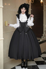 Black [Night of Thorns] Sleeveless Embroidery Lace-Up Gothic Lolita Strap Breast Support Dress 2 Versions - Product - 18