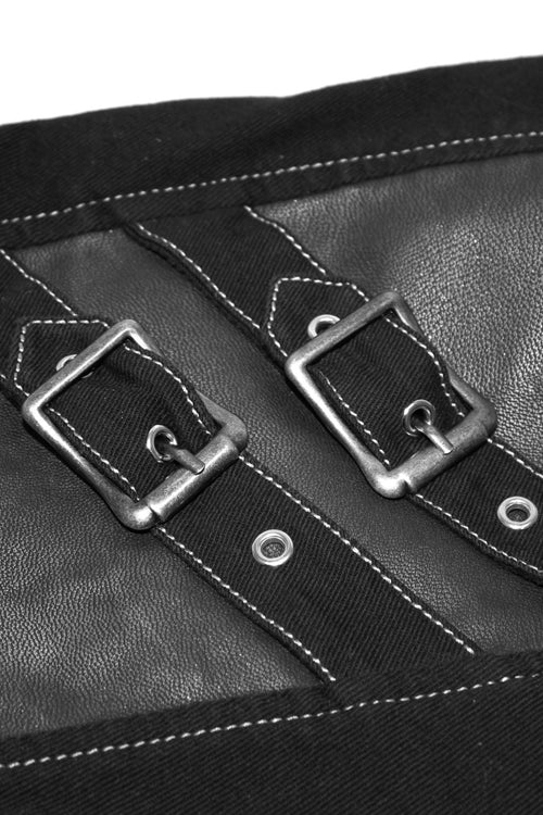 Black With Silver Punk Hand Rubbed Leather With Loops Mens Pants - Product - 6