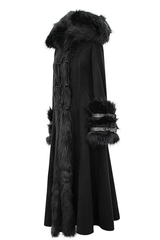 Black Gothic Double Faced Woolen Hooded Long Sexy Women Coat - Product - 6