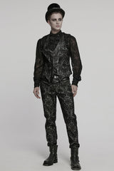 Black V Collar Long Sleeves Floral Embroidery Men's Gothic Vest - Product - 4