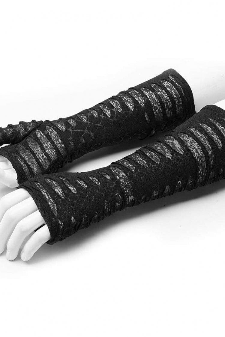Black Ripped Men's Gothic Long Gloves - Product - 5