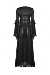 Black Square Collar Long Hime Sleeves Embroidered Lace Spliced Women's Gothic Maxi Wedding Dress - Product - 11