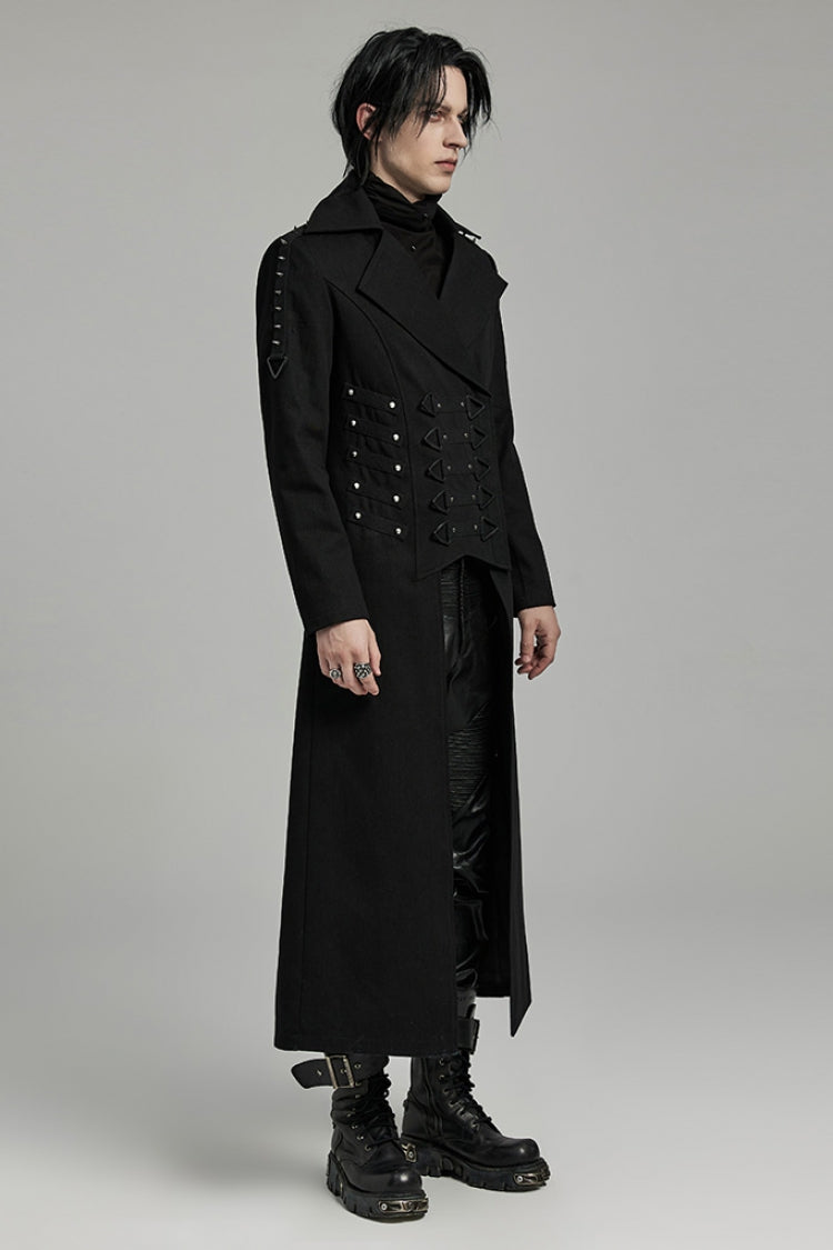Black Lapel Collar Slim Studded Men's Punk Coat - Product - 3