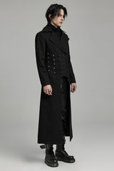 Black Lapel Collar Slim Studded Men's Punk Coat - Product - 3