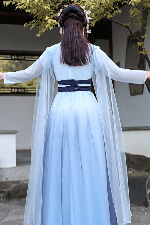 Blue Glazed Chest Embroidered Sweet Hanfu Dress - Product - 5