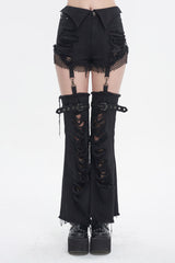 Black Segmented Splicing Old Fashioned Holes Flared Women's Punk Trouser - Black - 1