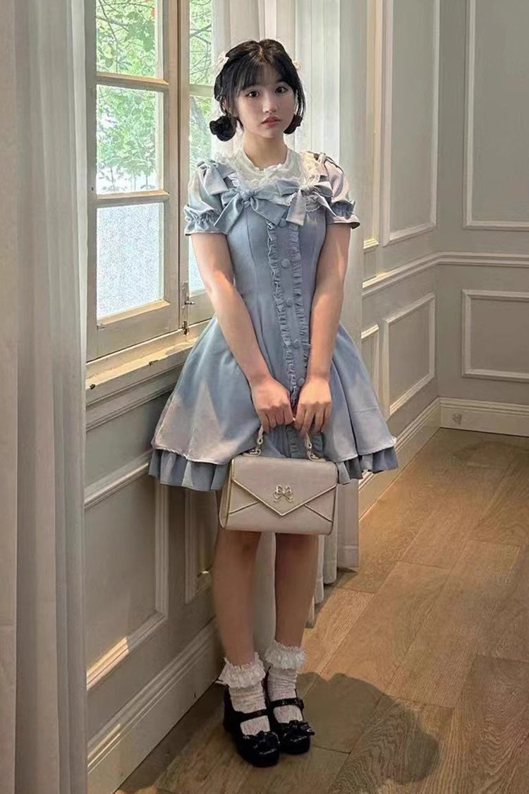 Light Blue Annie's Gift Short Sleeves Bowknot Short Version Sweet Lolita Dress (Plus Size Support) - Product - 3