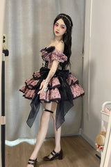 Pink Medea Kiss Short Sleeves Gothic Lolita Op Tiered Dress - Product - 3