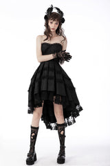 Black Sleeveless Lace-Up Women's Gothic Lace Multi-Layered High/Low Slip Wedding Graduation Dress - Product - 10