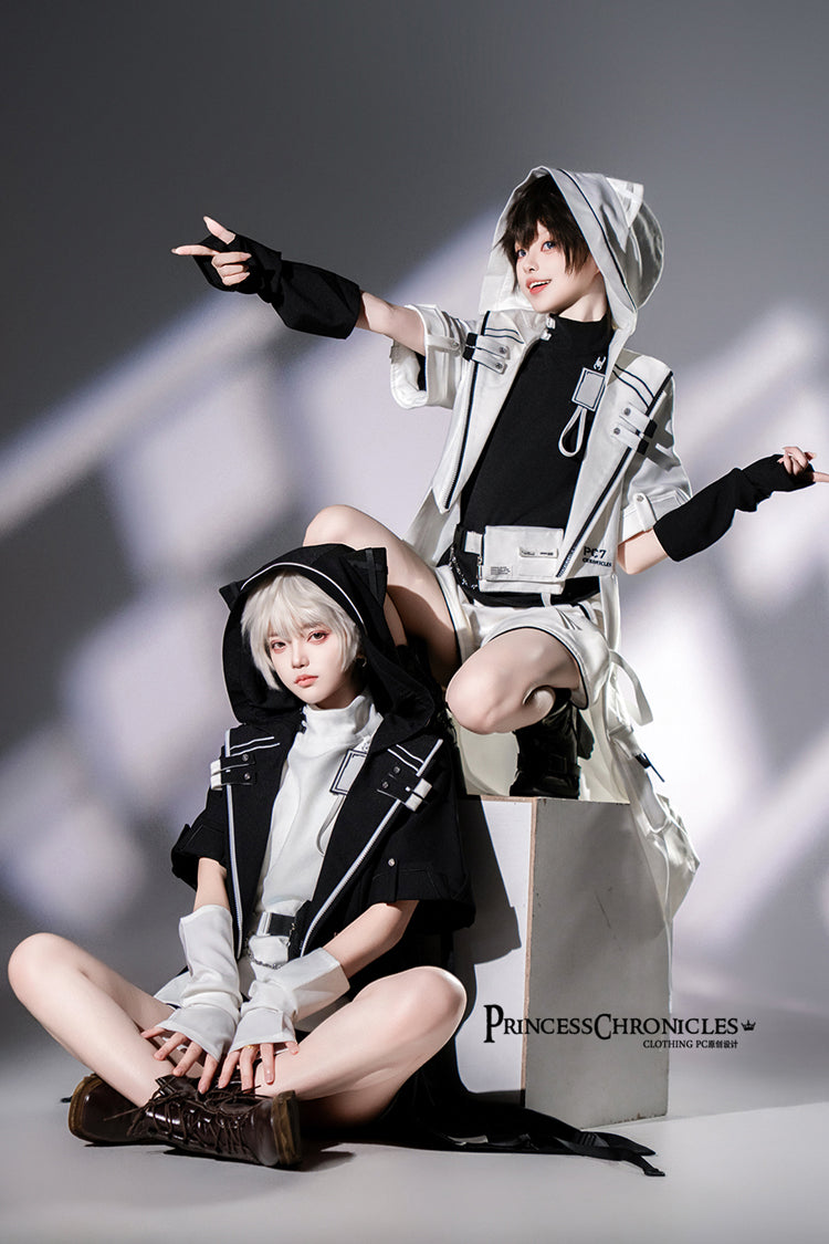 White Functional Style Stand Collar Short Sleeves Ouji Fashion Prince Handsome Lolita Blouse - Product - 12
