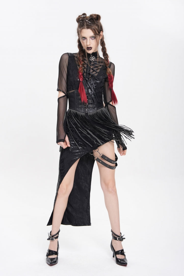 Black Lace Tassels Lace-Up Slim Buckled Women's Gothic Corset - Product - 3