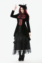 Black/Red Peak Lapel Collar Long Sleeves Multi-Layered Lace Mock Two-piece Women's Gothic Tailcoat - Product - 9
