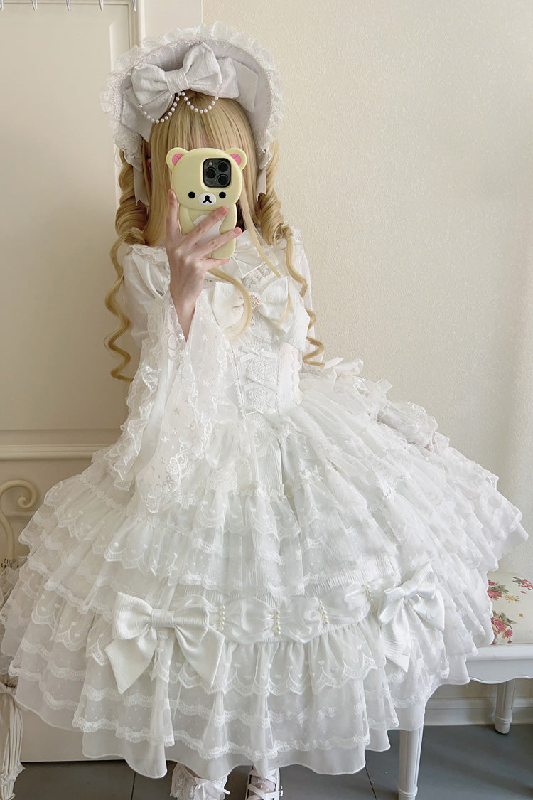 White [Dream Prologue] Doll Multi-Layered Bowknot Lace Sweet Princess Lolita Dress - Product - 10