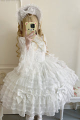 White [Dream Prologue] Doll Multi-Layered Bowknot Lace Sweet Princess Lolita Dress - Product - 10
