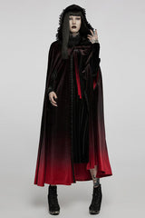 Black/Red Gothic Palace Gorgeous Straps Fantasy Gradient Skirt Large Open Sleeves Hooded Women's Cloak - Product - 2