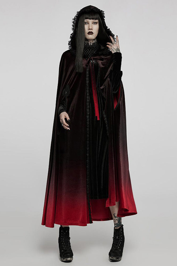 Black/Red Gothic Palace Gorgeous Straps Fantasy Gradient Skirt Large Open Sleeves Hooded Women's Cloak - Product - 2