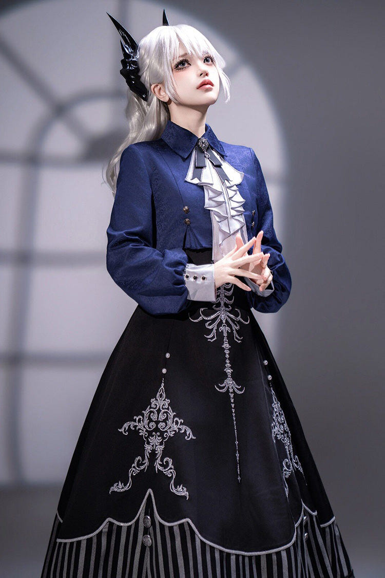 Black Printed Embroidered Gothic Vintage Elegant Lolita Jsk Dress Set - Product - 8