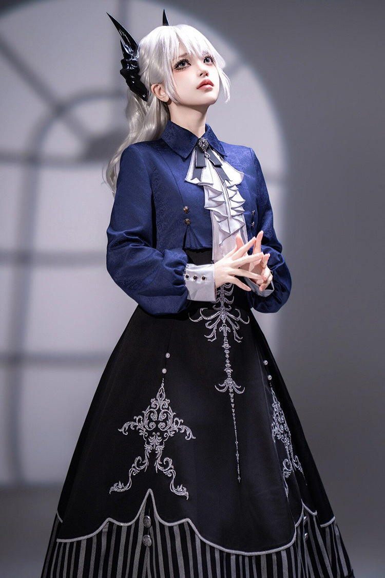 Black Printed Embroidered Gothic Vintage Elegant Lolita Jsk Dress Set - Product - 8