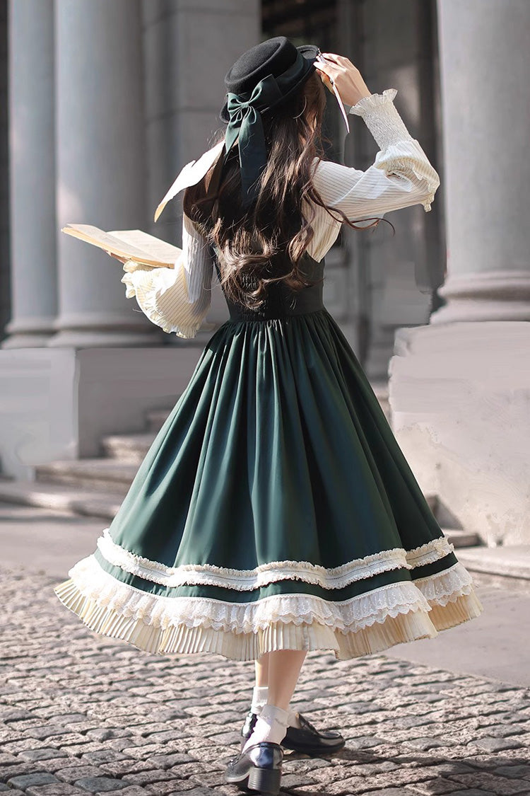 Green [Artemis SP] Ruffle Bowknot Lace College Style Elegant Lolita Jumper Dress - Product - 18