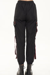 Black Punk Casual Skull Webbing Decoration Women's Long Pants - Product - 6