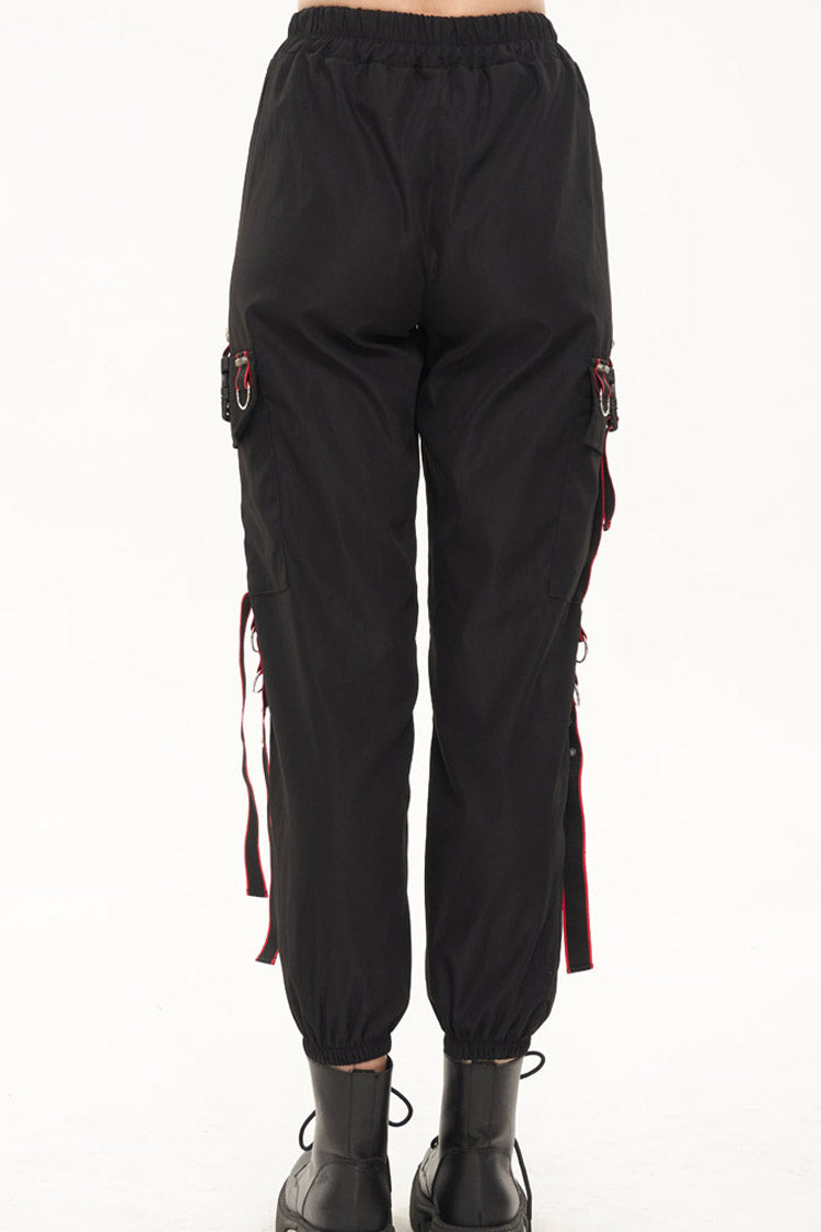 Black Punk Casual Skull Webbing Decoration Women's Long Pants - Product - 6