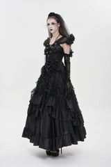 Black V Collar Short Sleeves Embroidered Lace Lace-Up Slim Women's Gothic Top - Product - 6