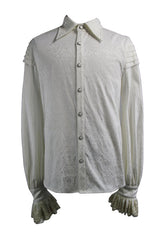Beige Embroidered Ruffled Sleeves Jacquard Mens Gothic Blouse - Product - 5